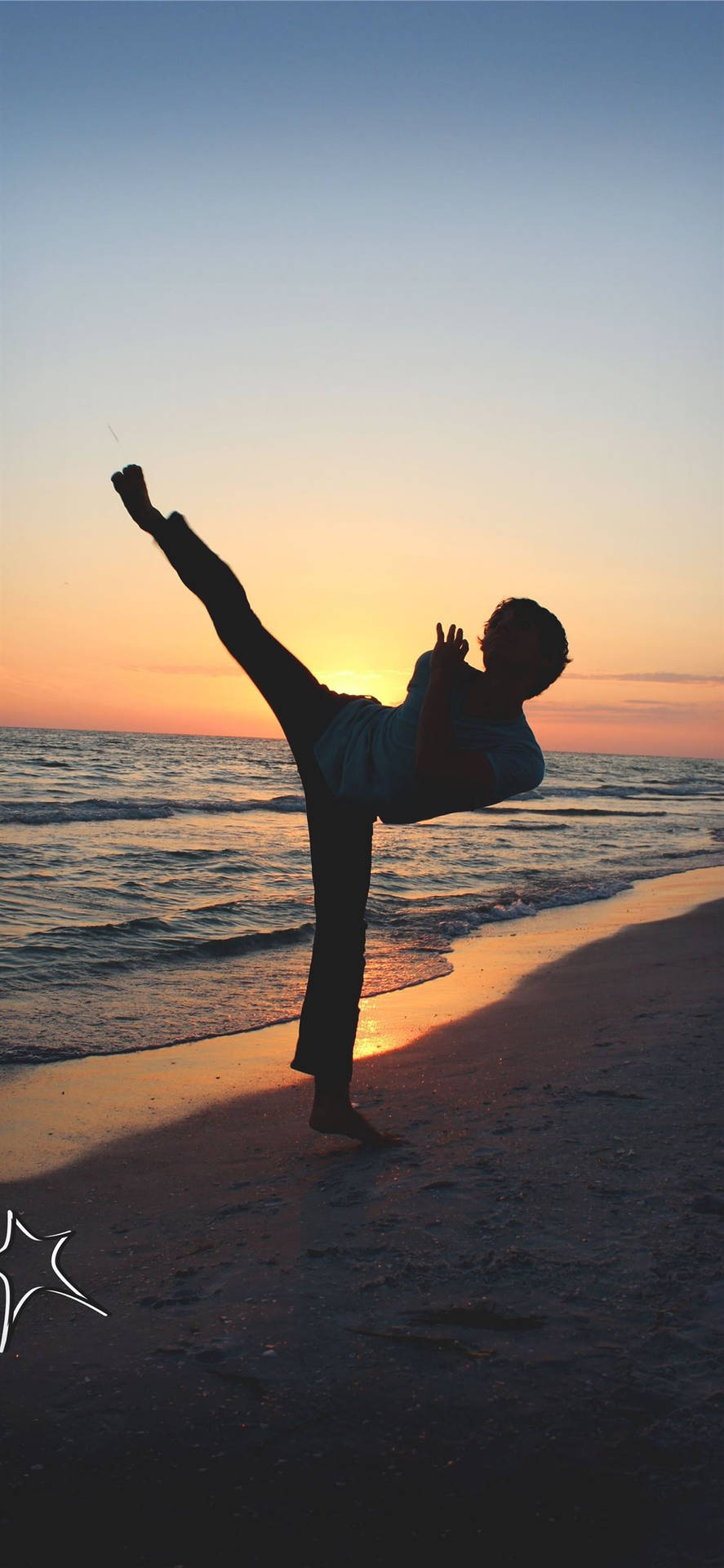 Sunset Beach Silhouette Taekwondo Sport