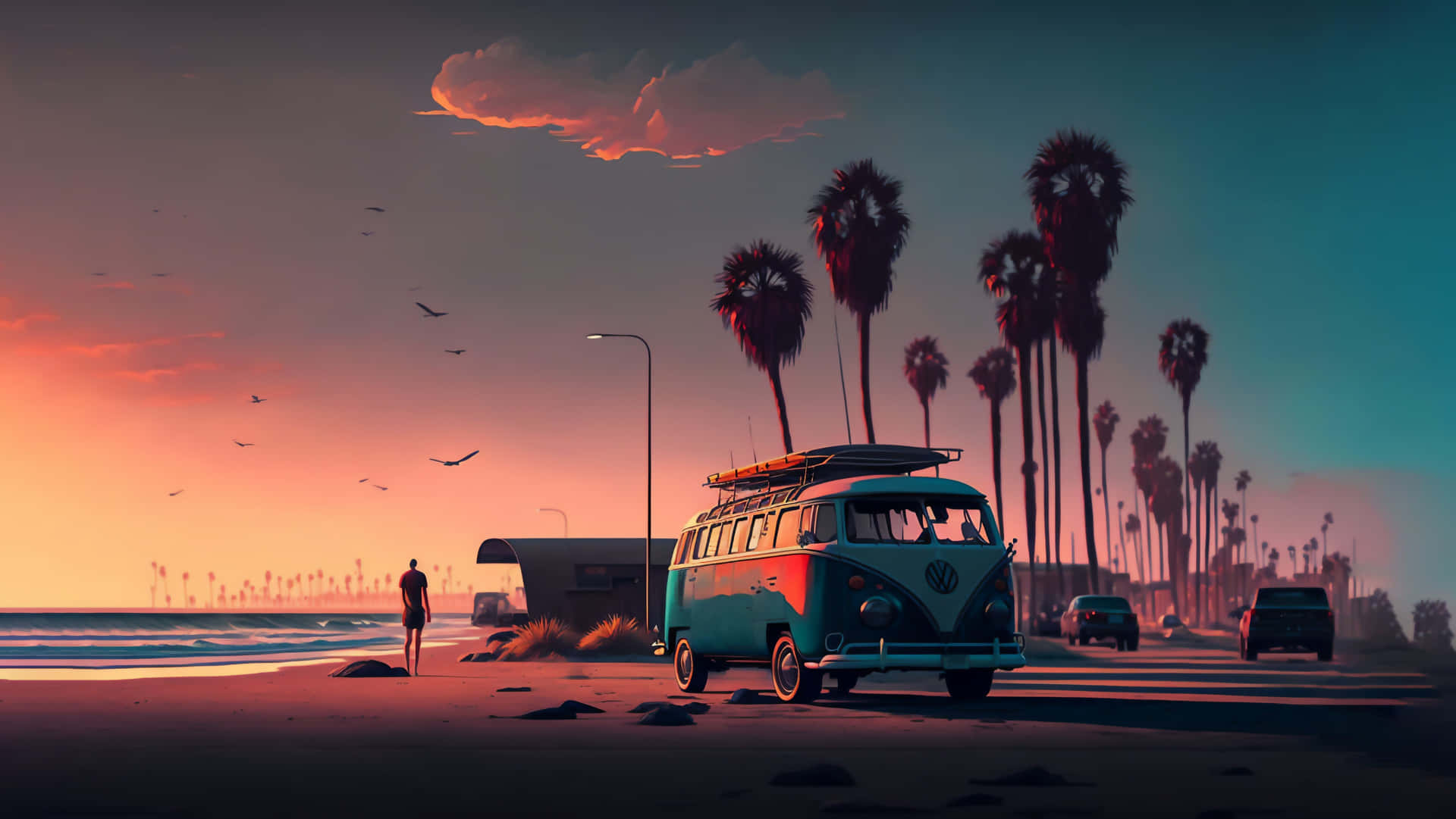 Sunset Beach Van Trip Background