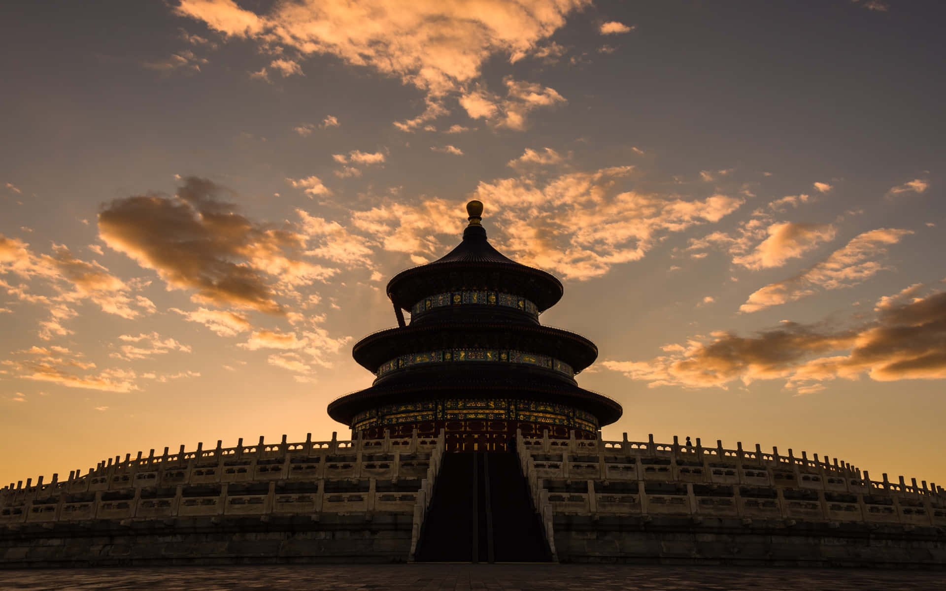 Sunset Behind The Temple Of Heaven's Circular Mound Altar