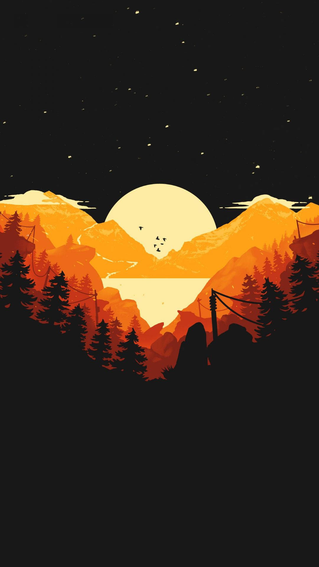 Sunset Between Orange Mountains Hd Phone Background