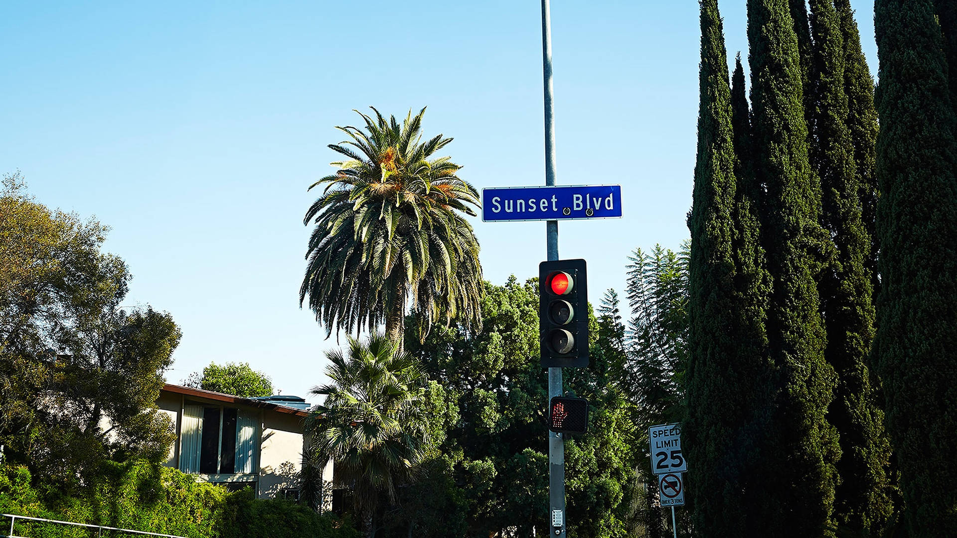 Sunset Boulevard Blue Signage