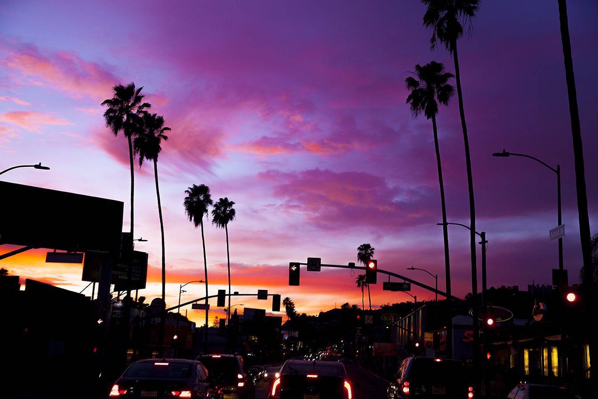 Sunset Boulevard Purple Sky Background