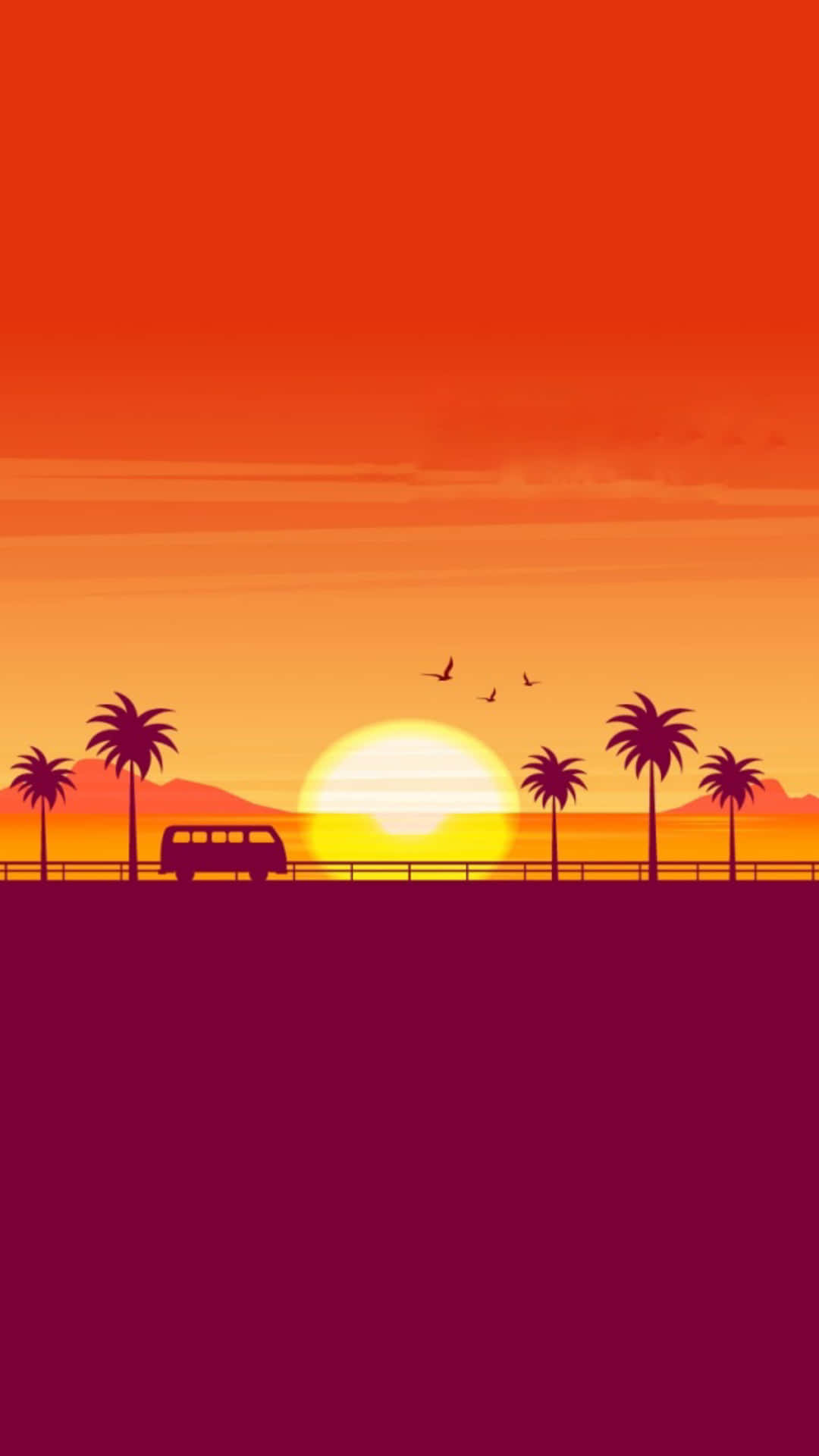 Sunset Bus Silhouette Scenery Background