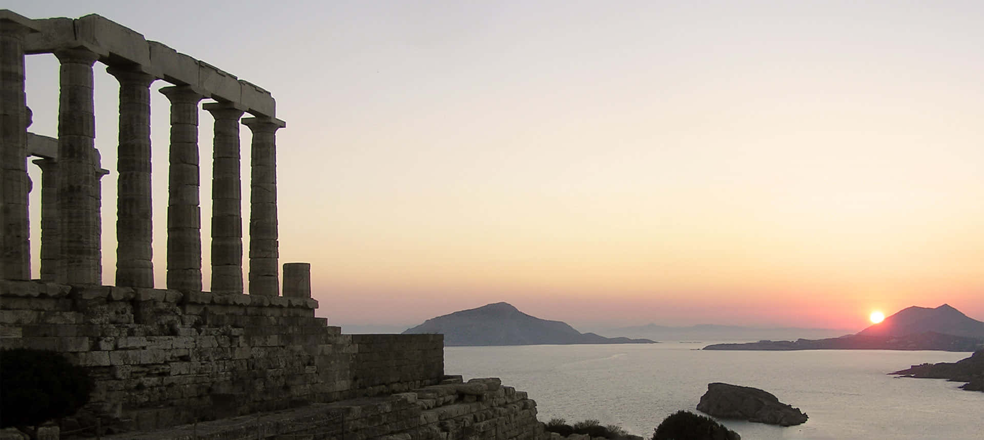 Sunset By Cape Sounion Background