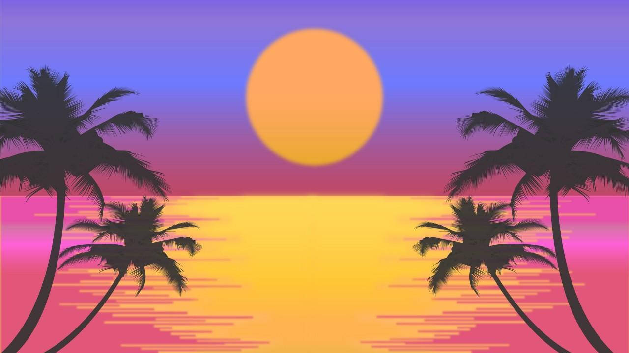 Sunset By The Beach Art Deco Background