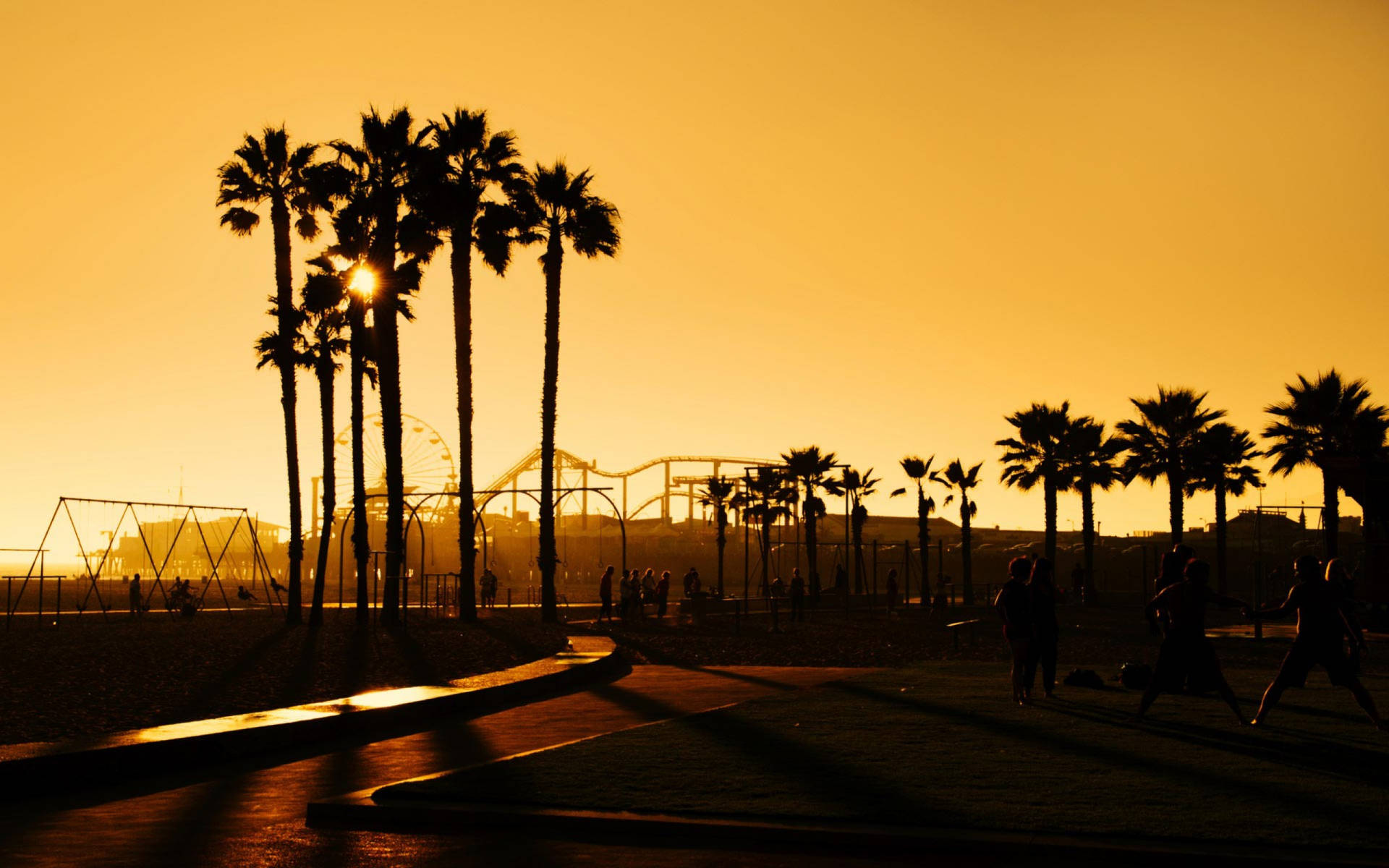 Sunset California Santa Monica Park Background