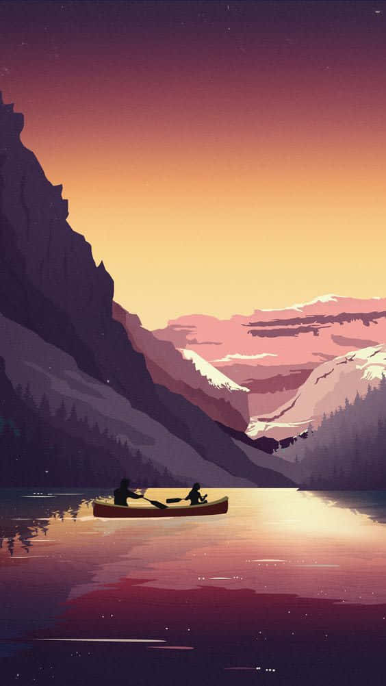 Sunset Canoeingin Mountain Lake Background