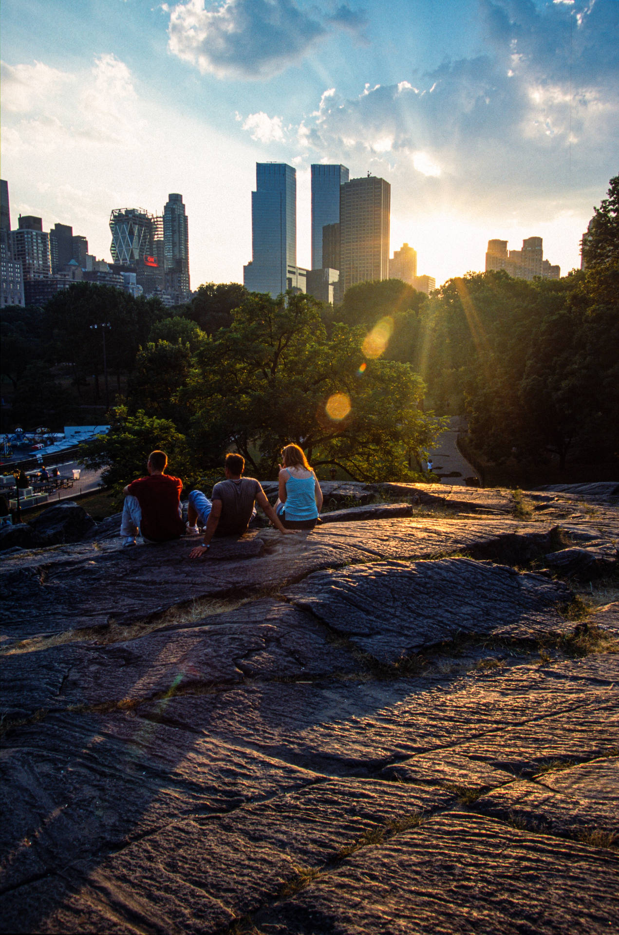 Sunset Central Park Rock Structure Background