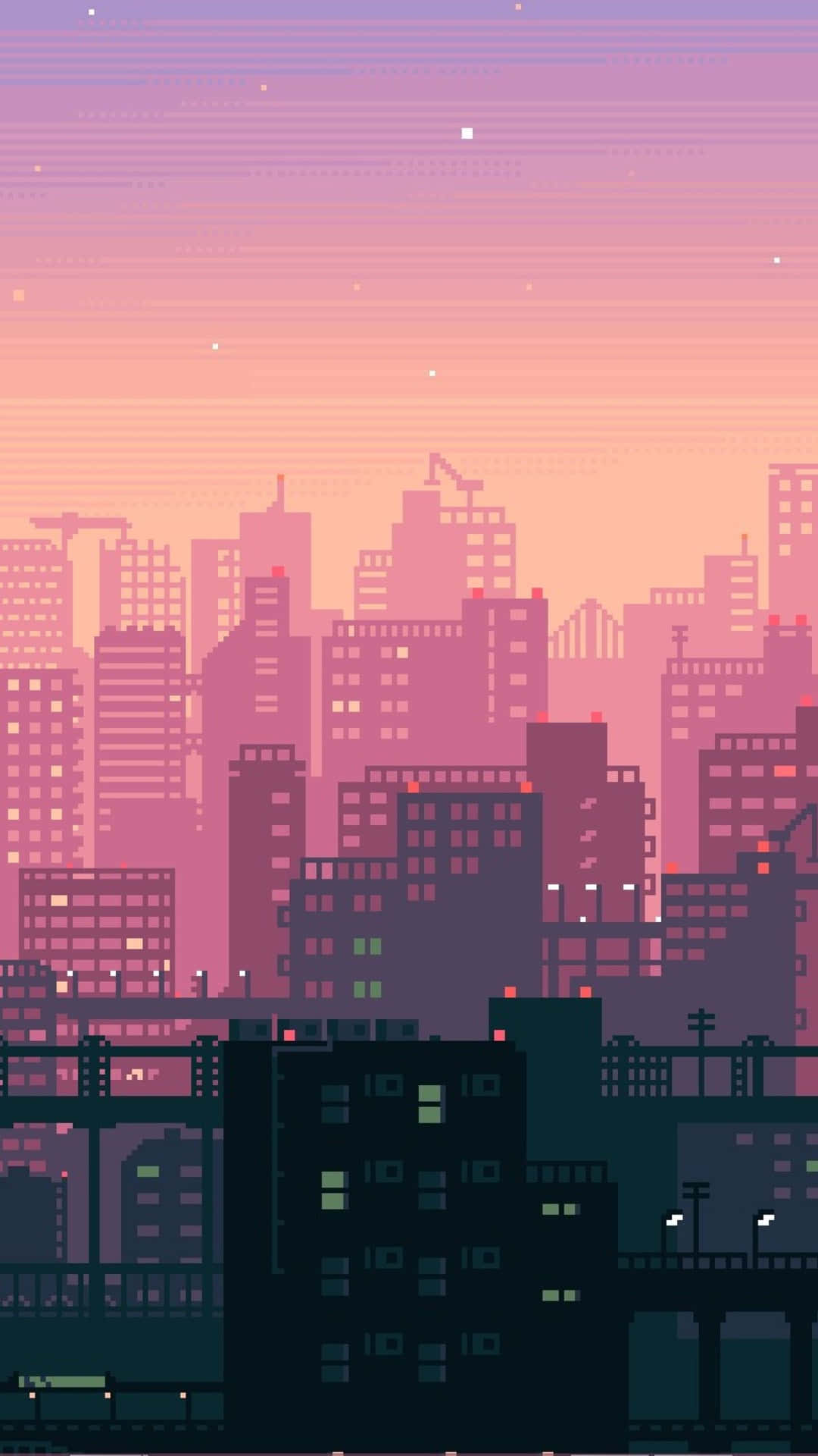 Sunset City Pixel Art Background