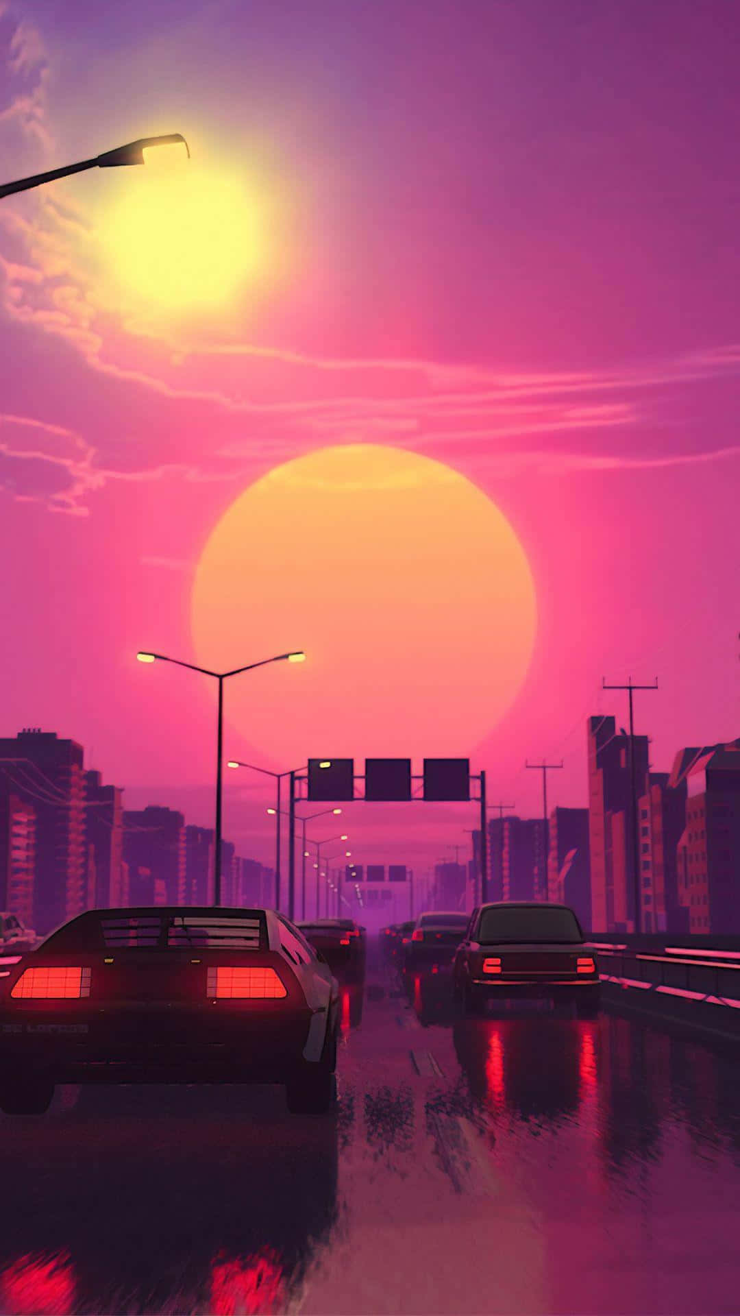 Sunset Cityscape Road Traffic Artistic Background