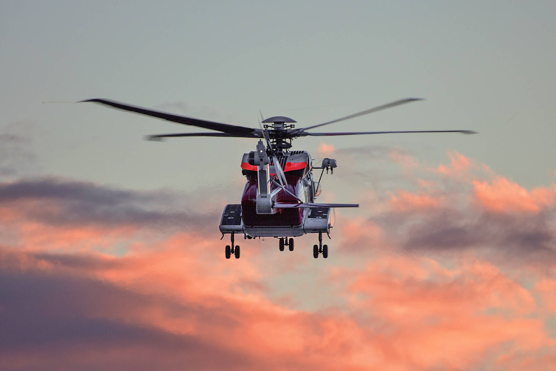 Sunset Clouds And Helicopter 4k Background