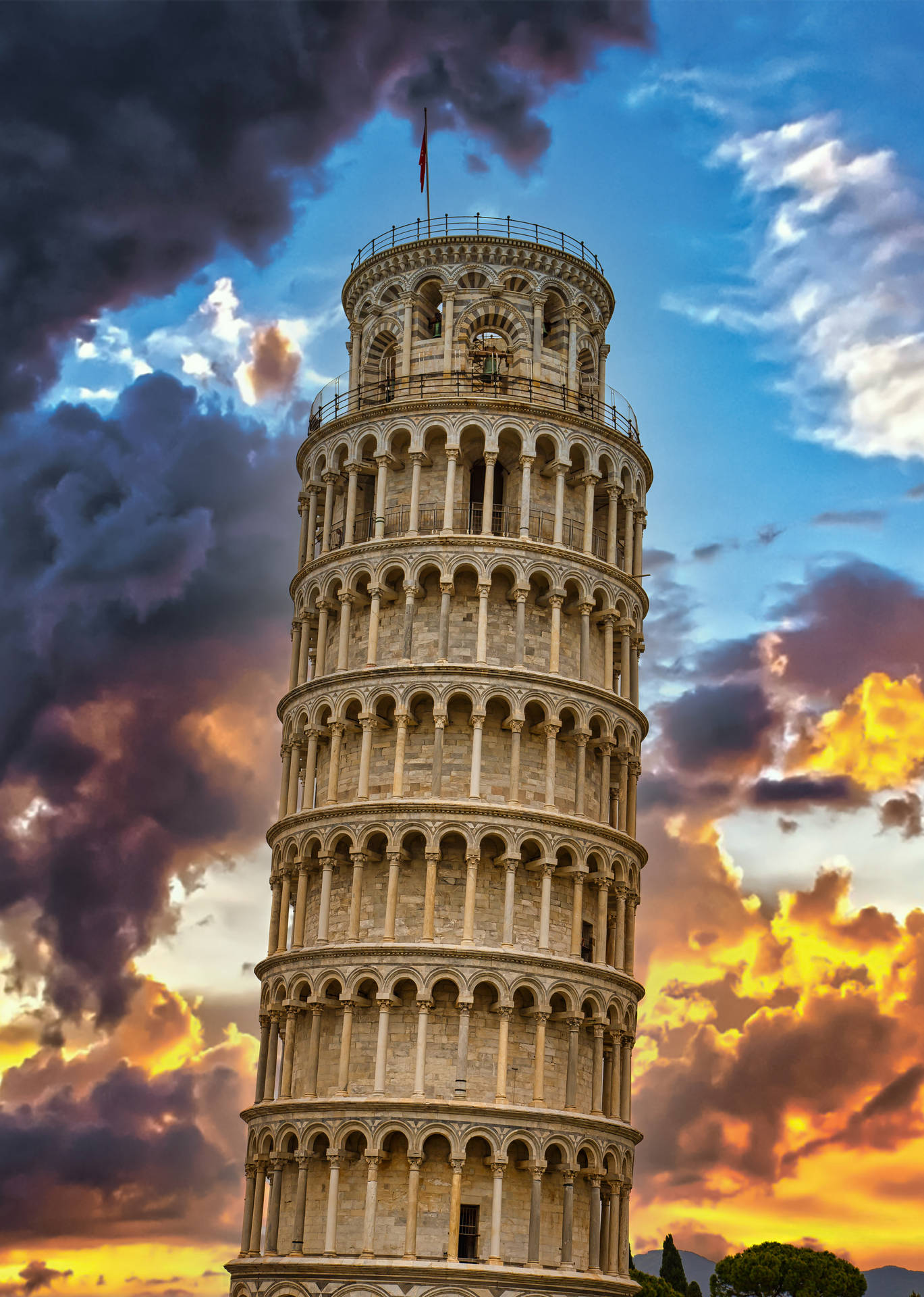 Sunset Clouds Pisa Tower Background