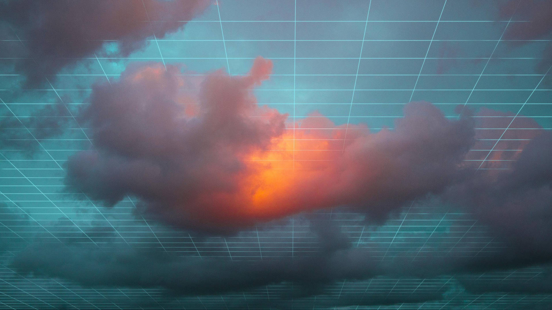 Sunset Clouds Under Grid Aesthetic Background