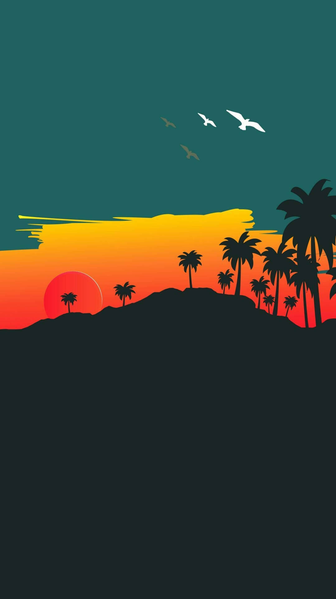 Sunset Coconut Tree Illustration Iphone Background