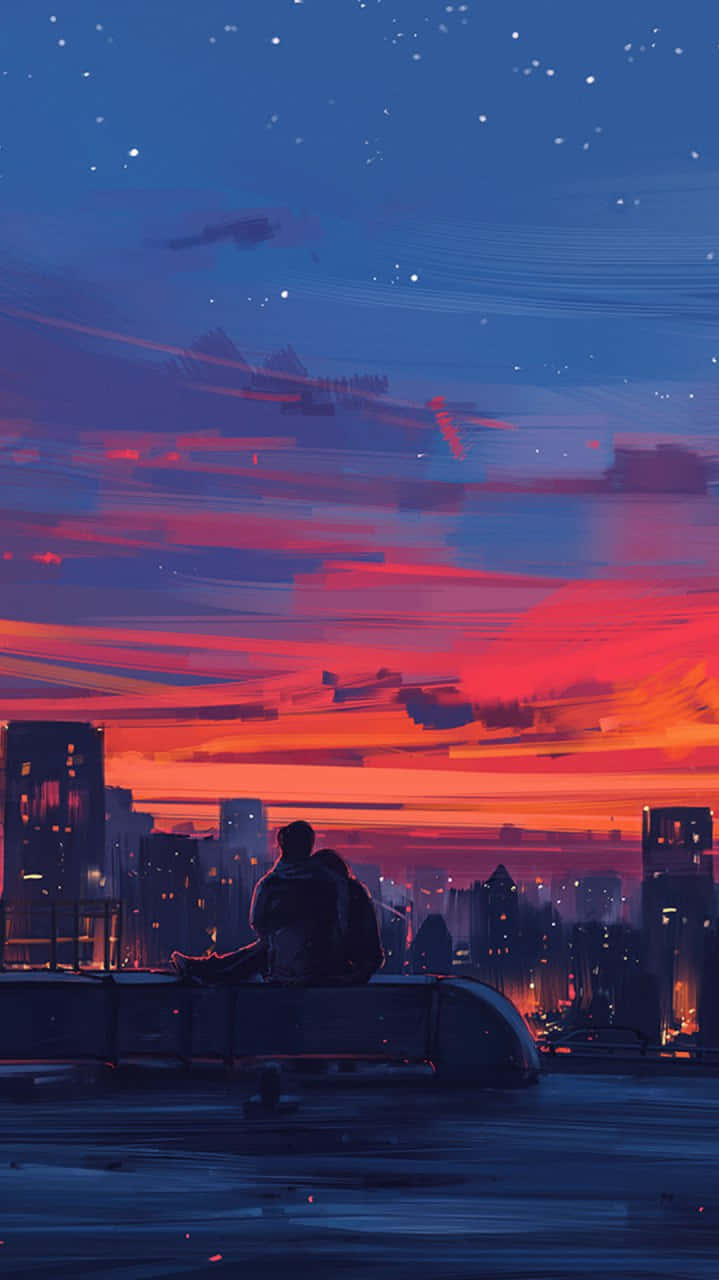 Sunset Couple Aesthetic Anime Background