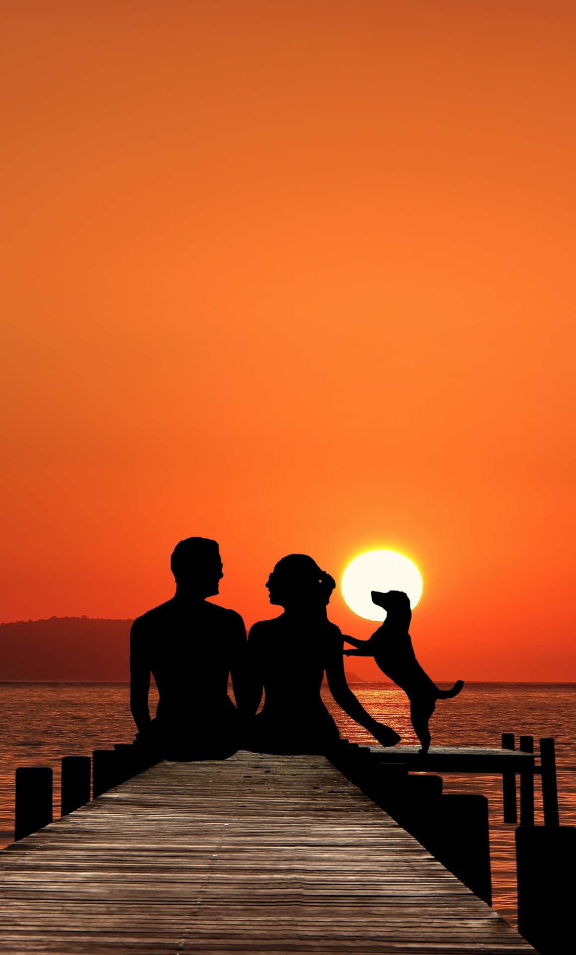 Sunset Couple And Dog Background