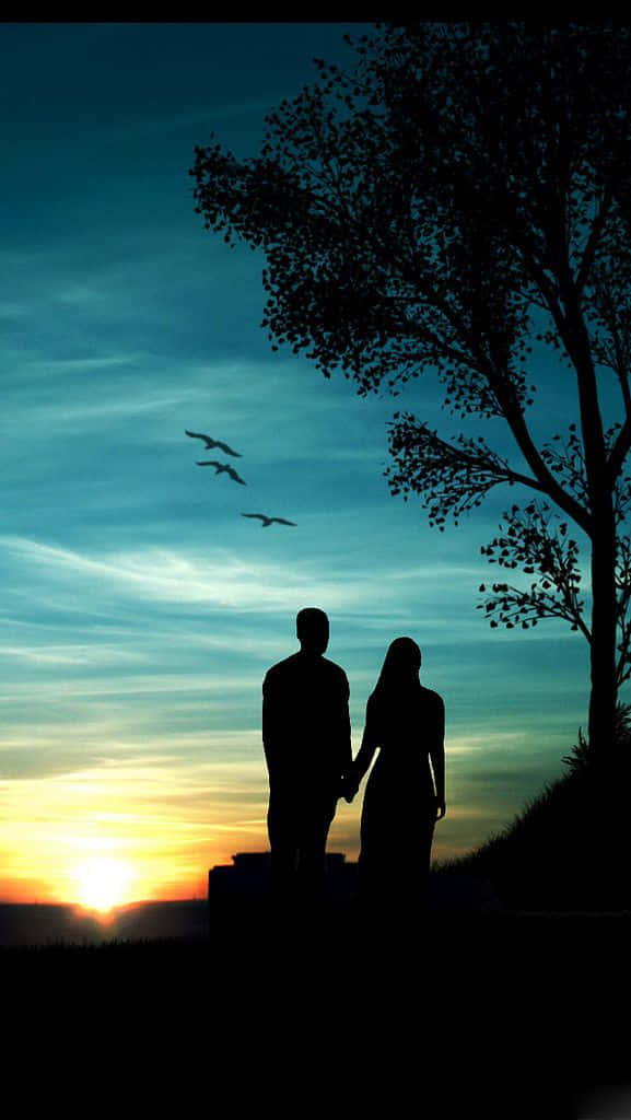 Sunset Couple Blue Sky Background