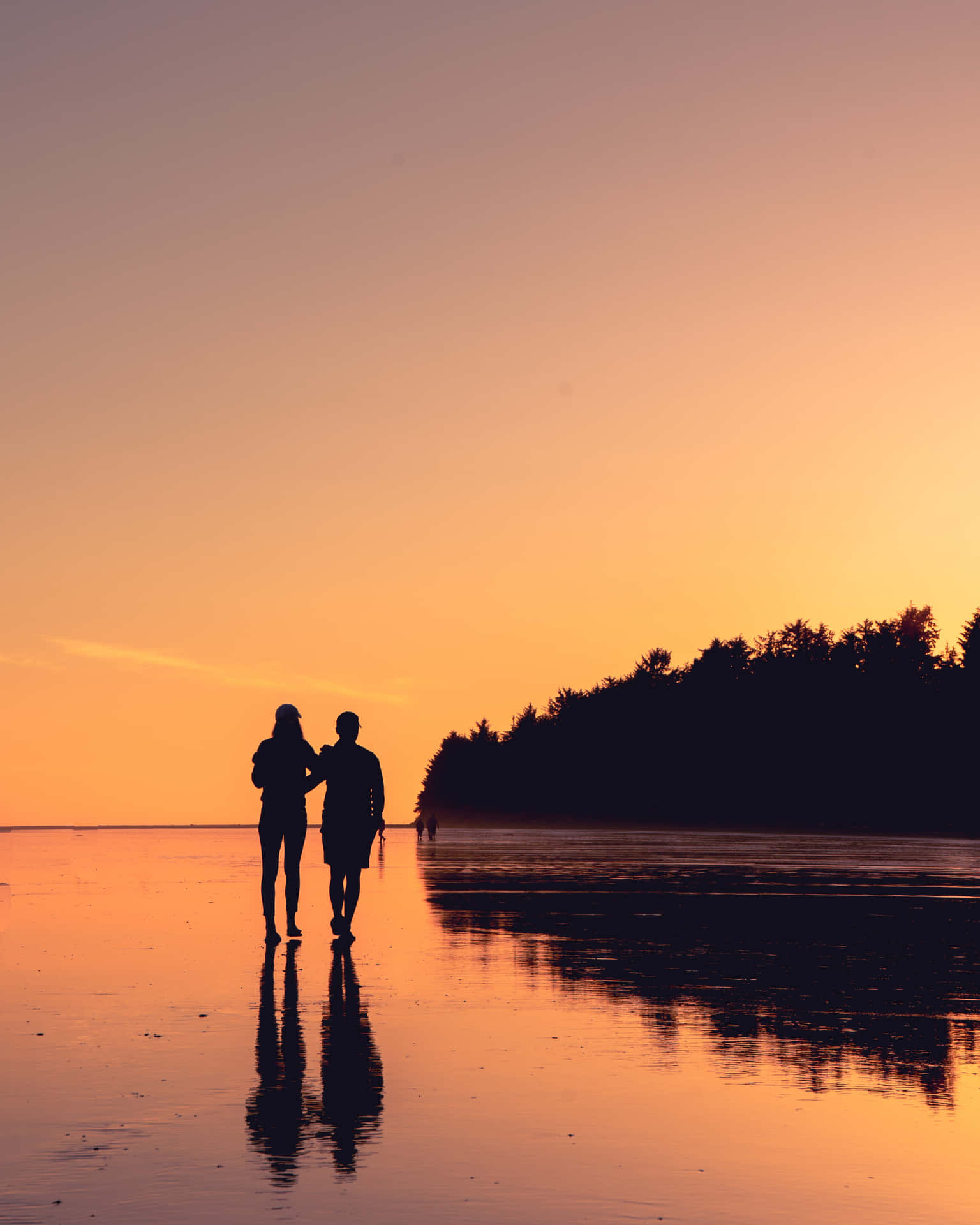 Sunset Couple Orange Sky Background