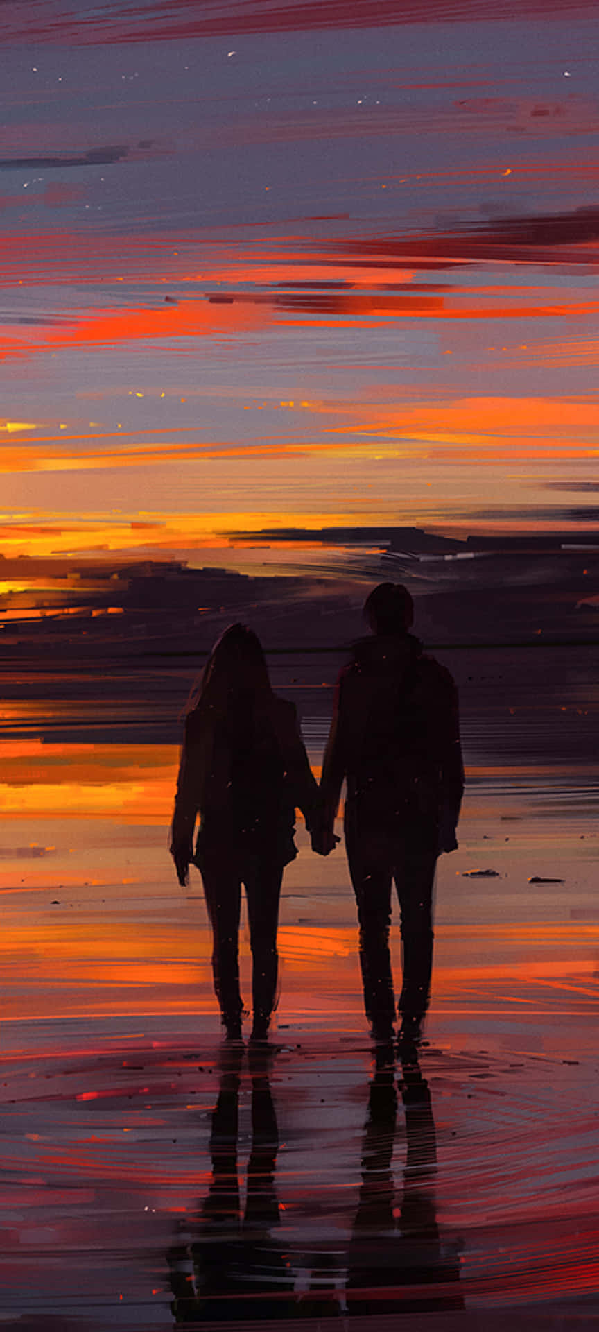 Sunset Couple Paint Art Background