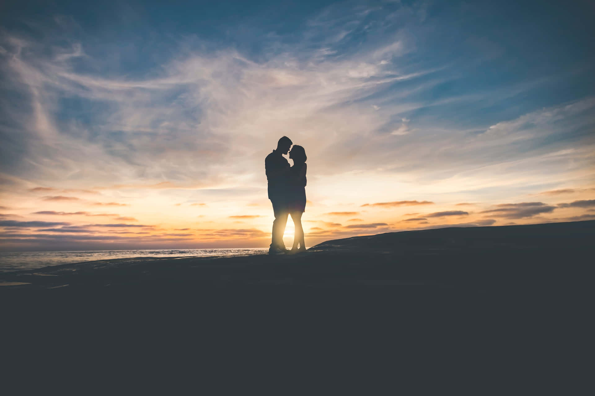 Sunset Couple Pastel Blue Sky Background