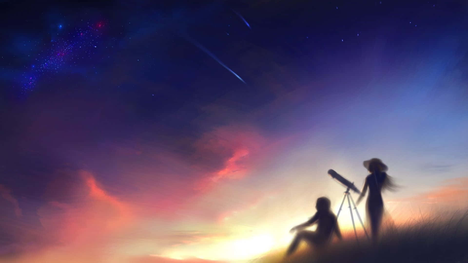 Sunset Couple Shooting Star Background