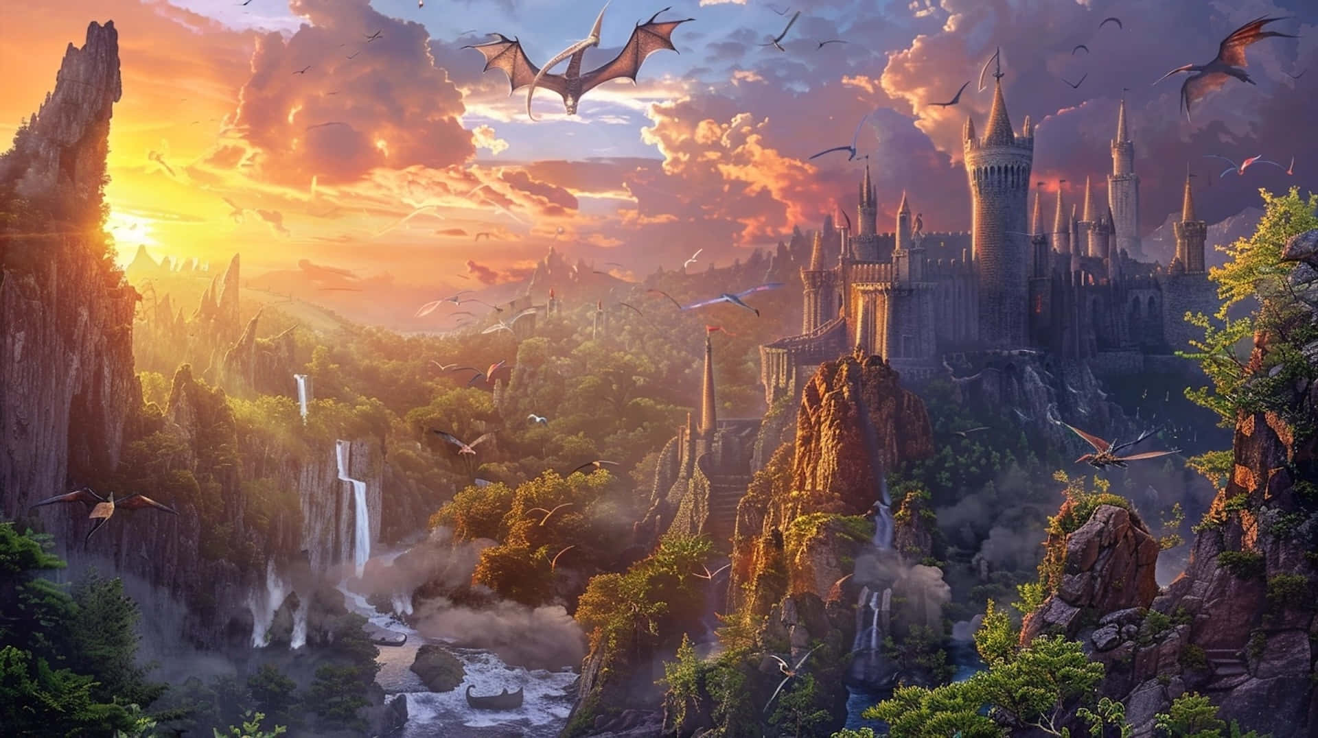 Sunset_ Dragon_ Flight_ Castle_ Fantasy_ Landscape.jpg Background