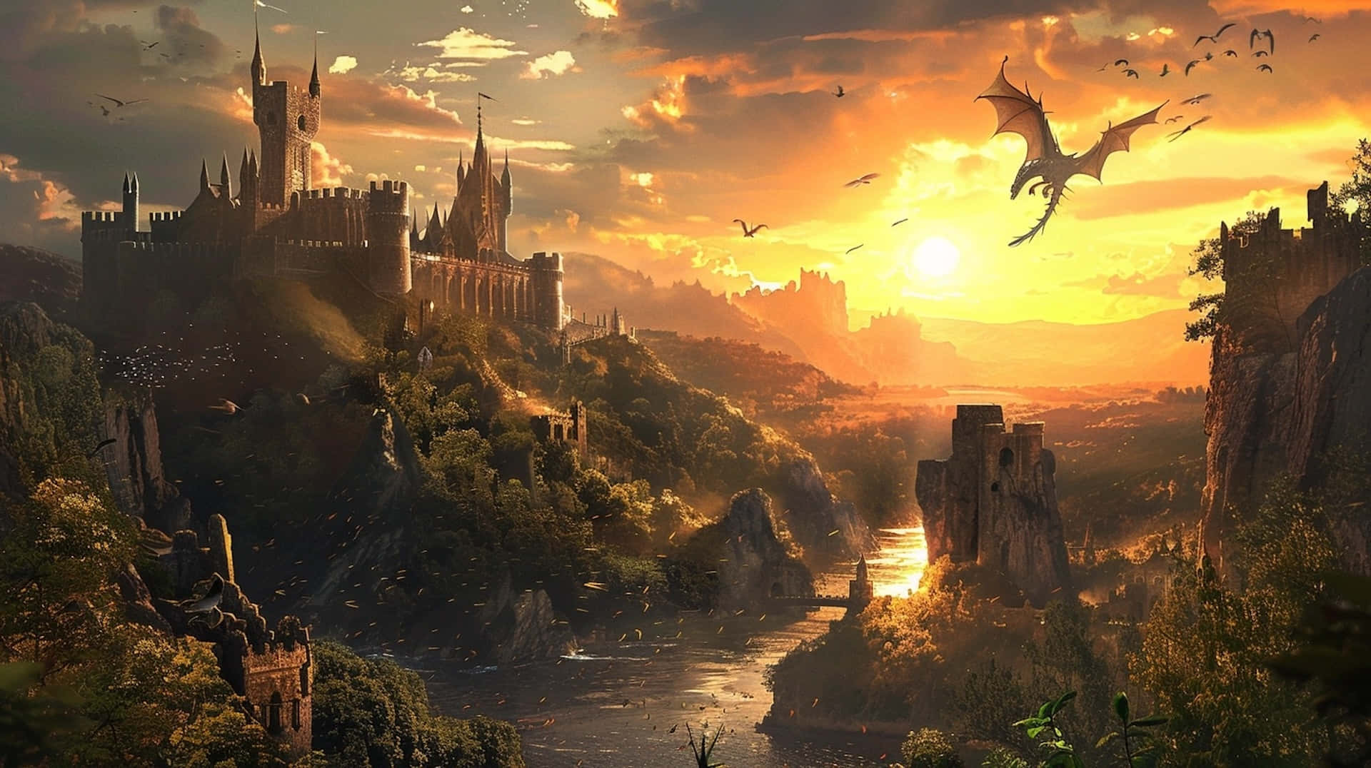 Sunset_ Dragon_ Flight_ Castle_ Fantasy_ Landscape.jpg Background