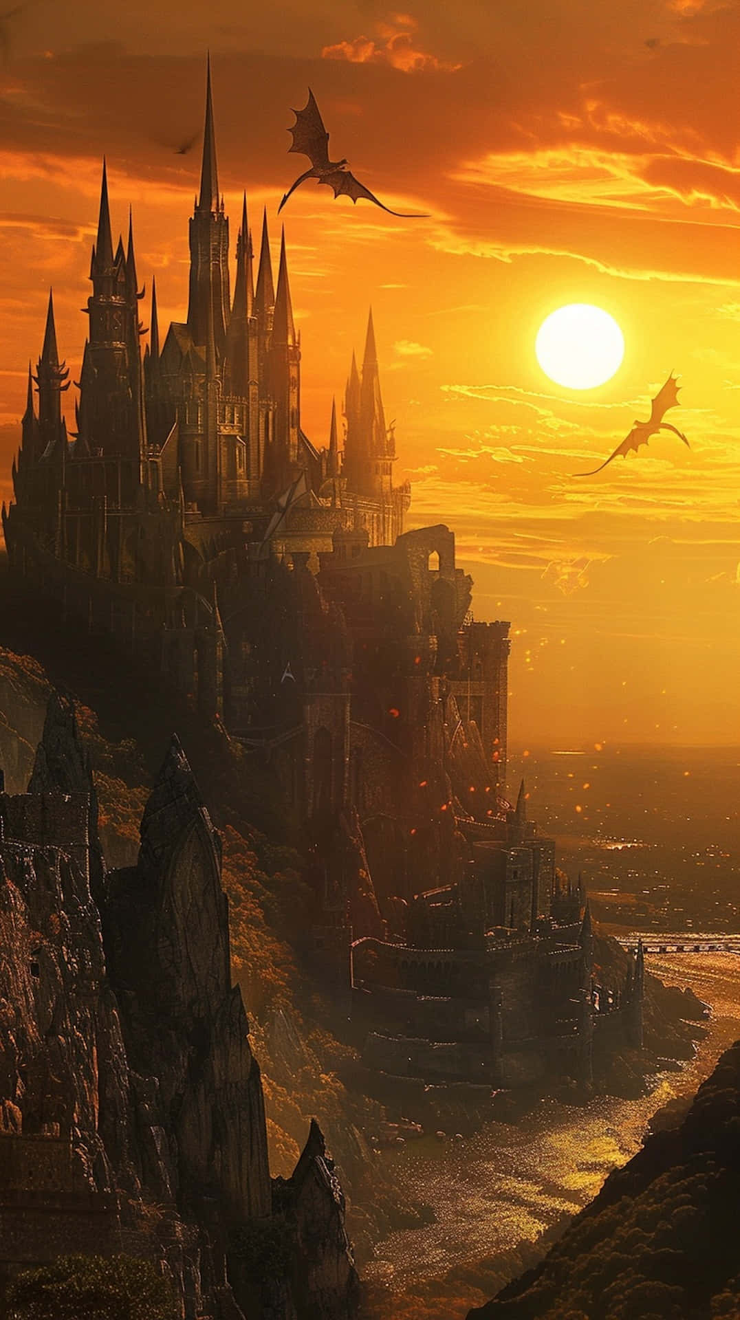 Sunset_ Dragons_ Castle_ Fantasy_ Scene.jpg Background