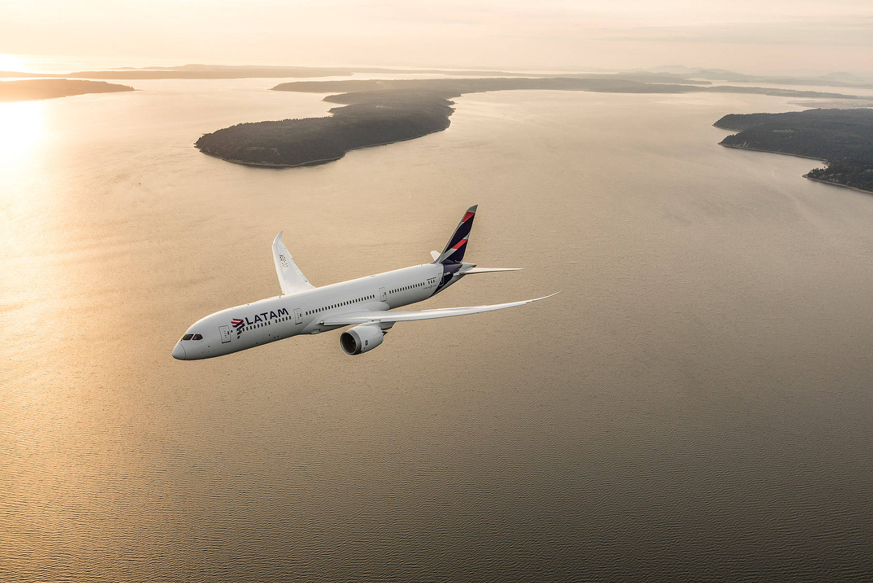 Sunset Flight Of Latam Airplane Background