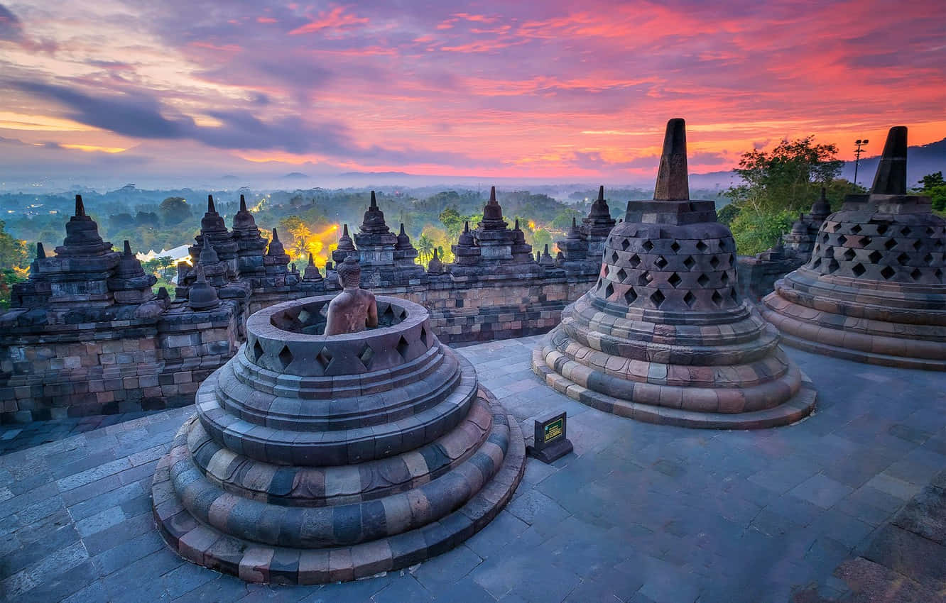 Sunset From Borobudur Temple Background