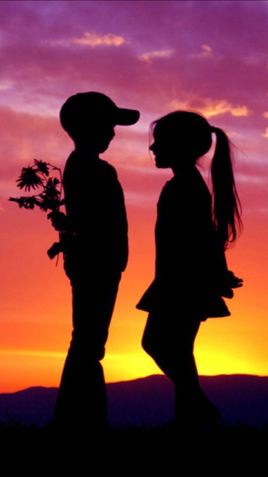 Sunset Girl And Boy Shadow