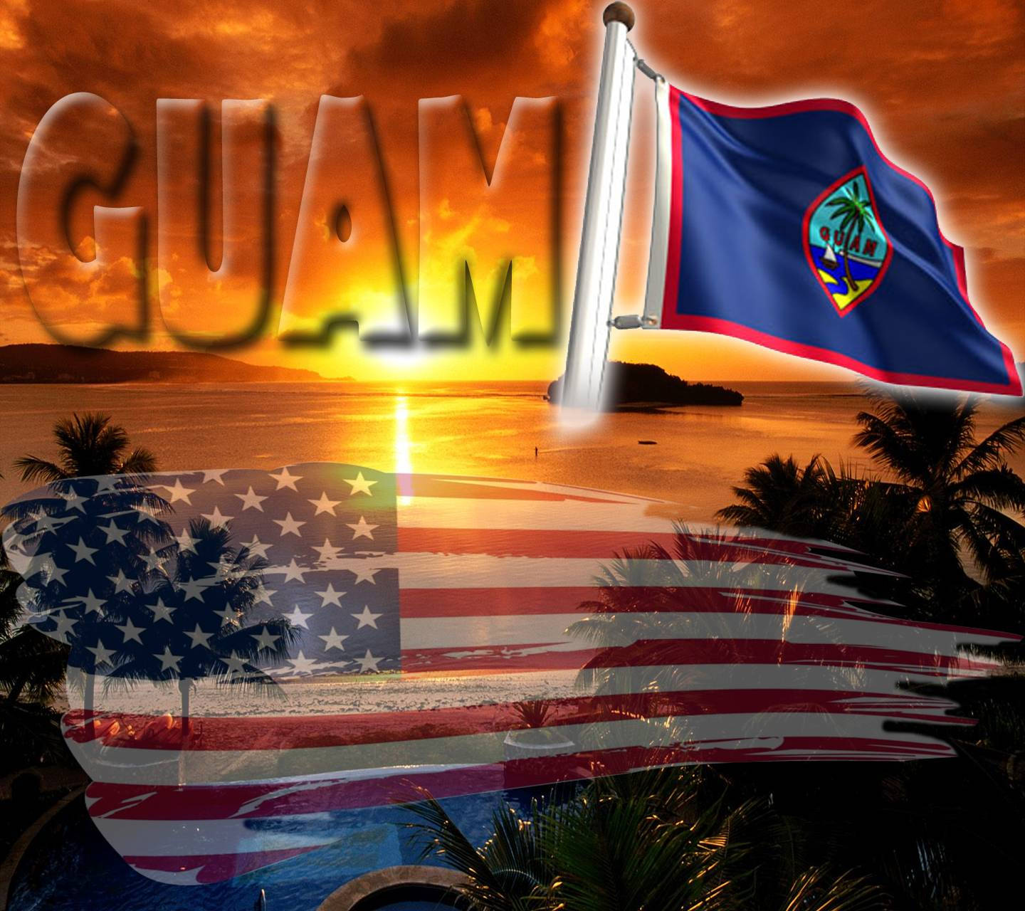 Sunset Guam Flag Background