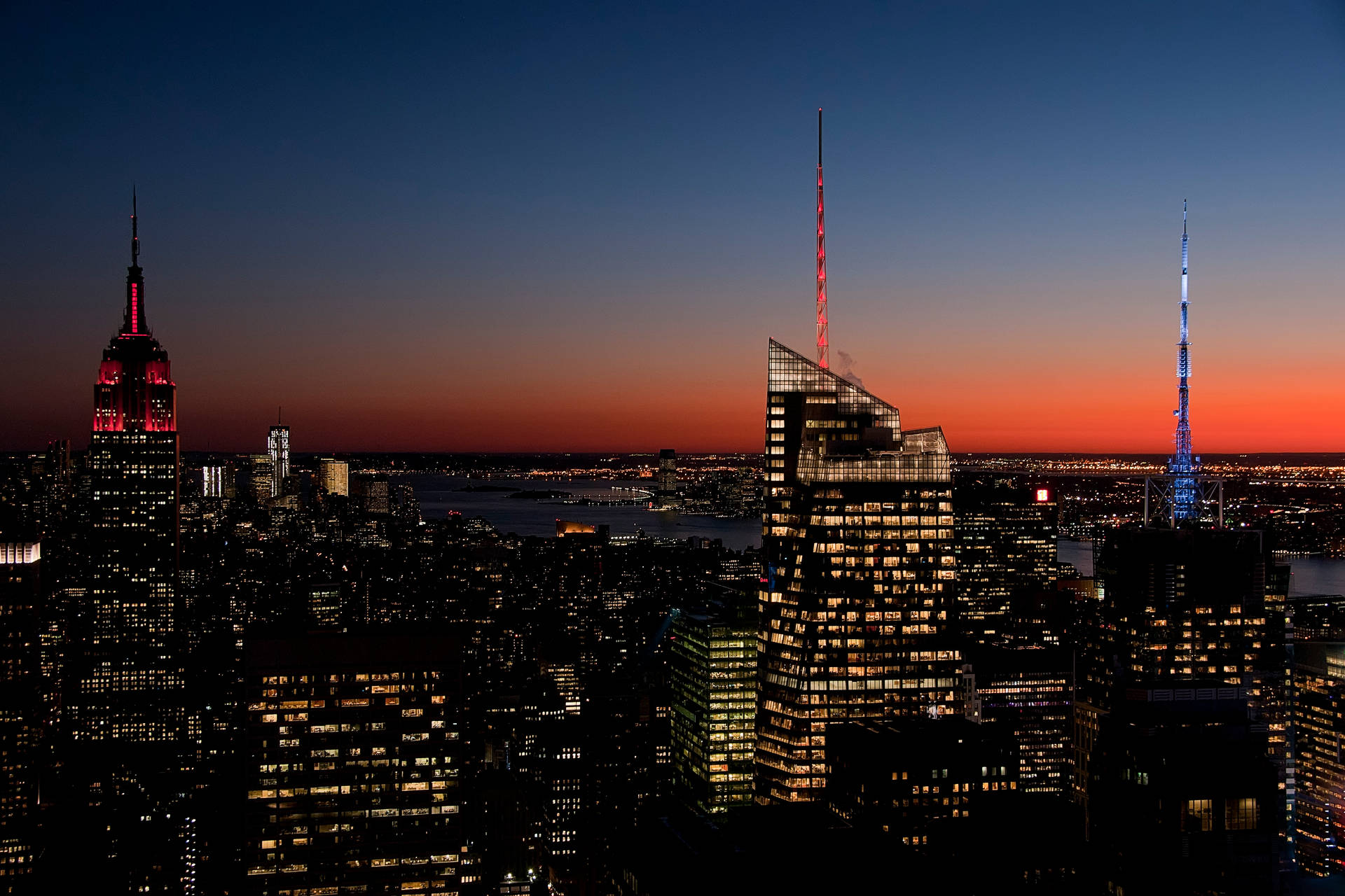 Sunset Horizon New York City Night View Background