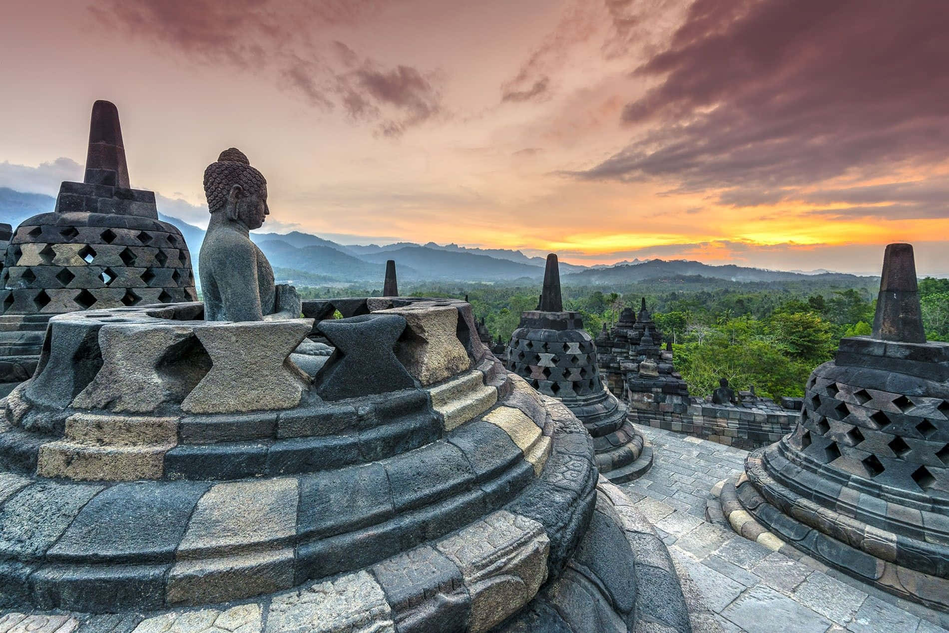 Sunset In Borobudur Temple. Background