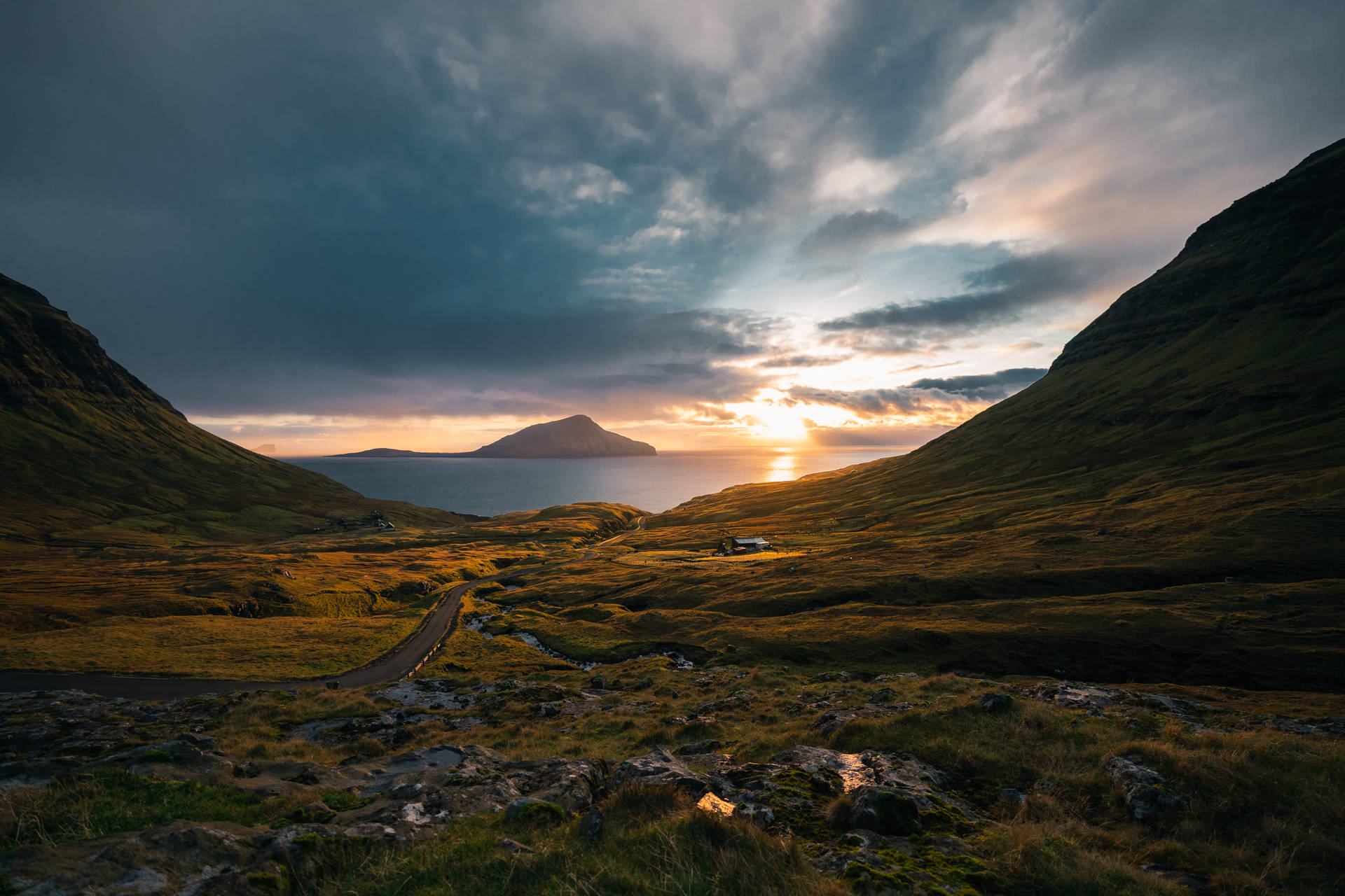 Sunset In Faroe Islands Background