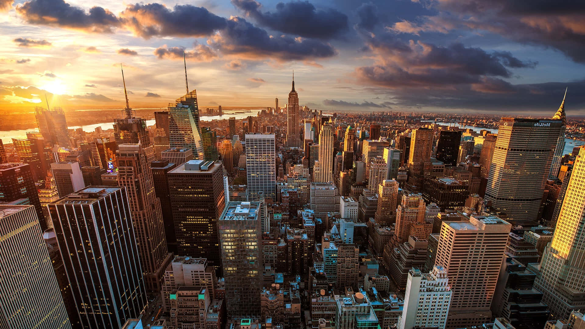 Sunset In New York City Landscape Background