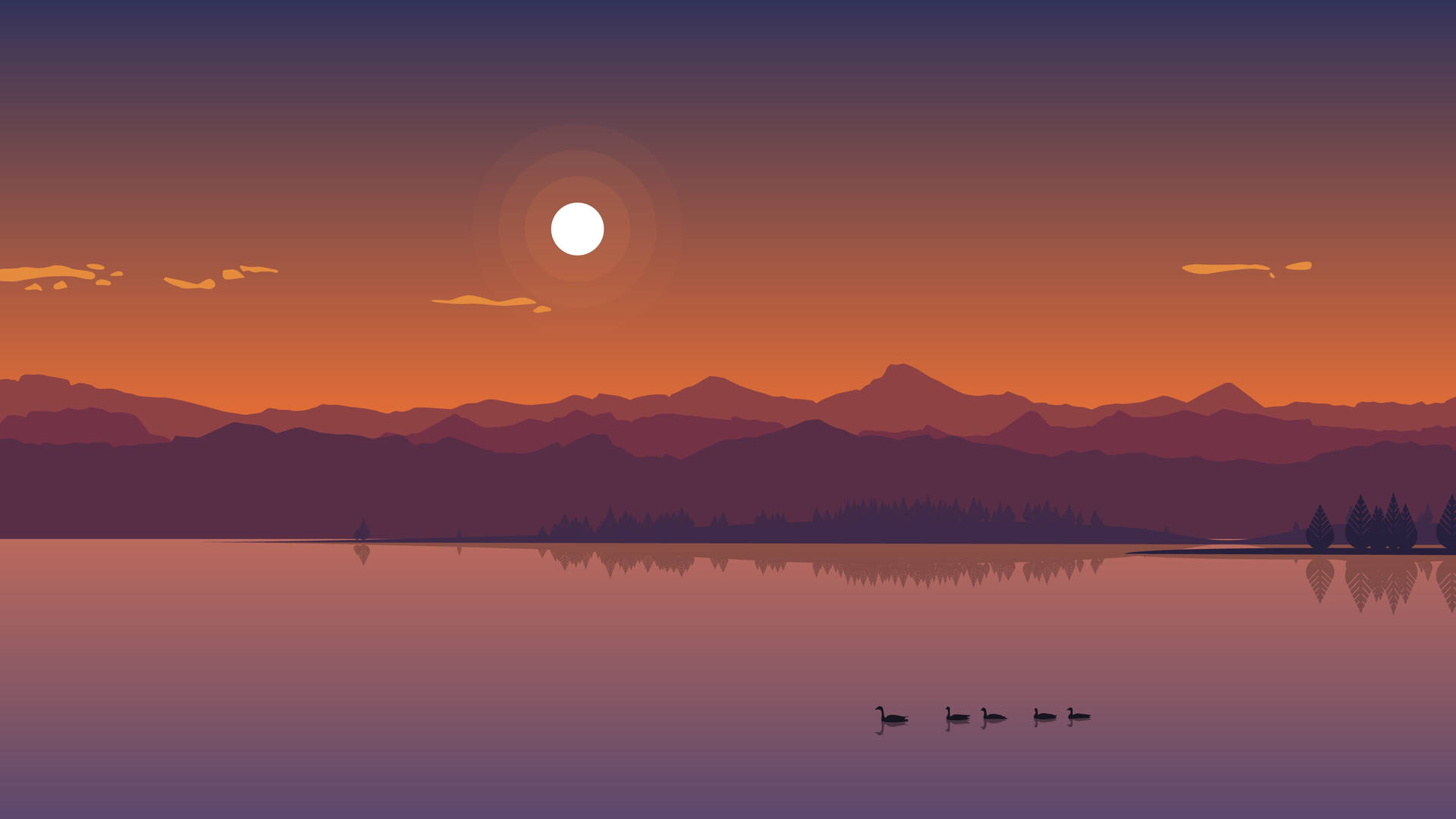 Sunset Lake Nature Themed Vector Art Background