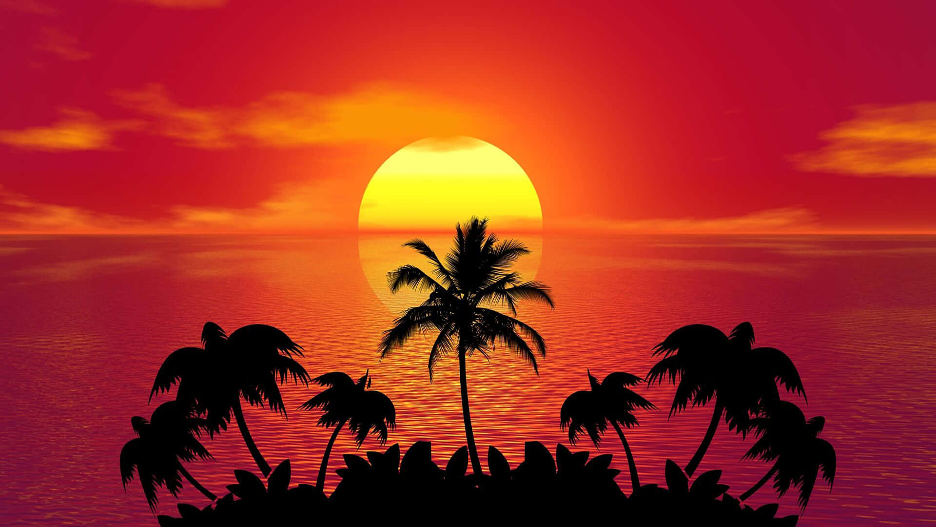 Sunset Light Passing Through Ocean Background