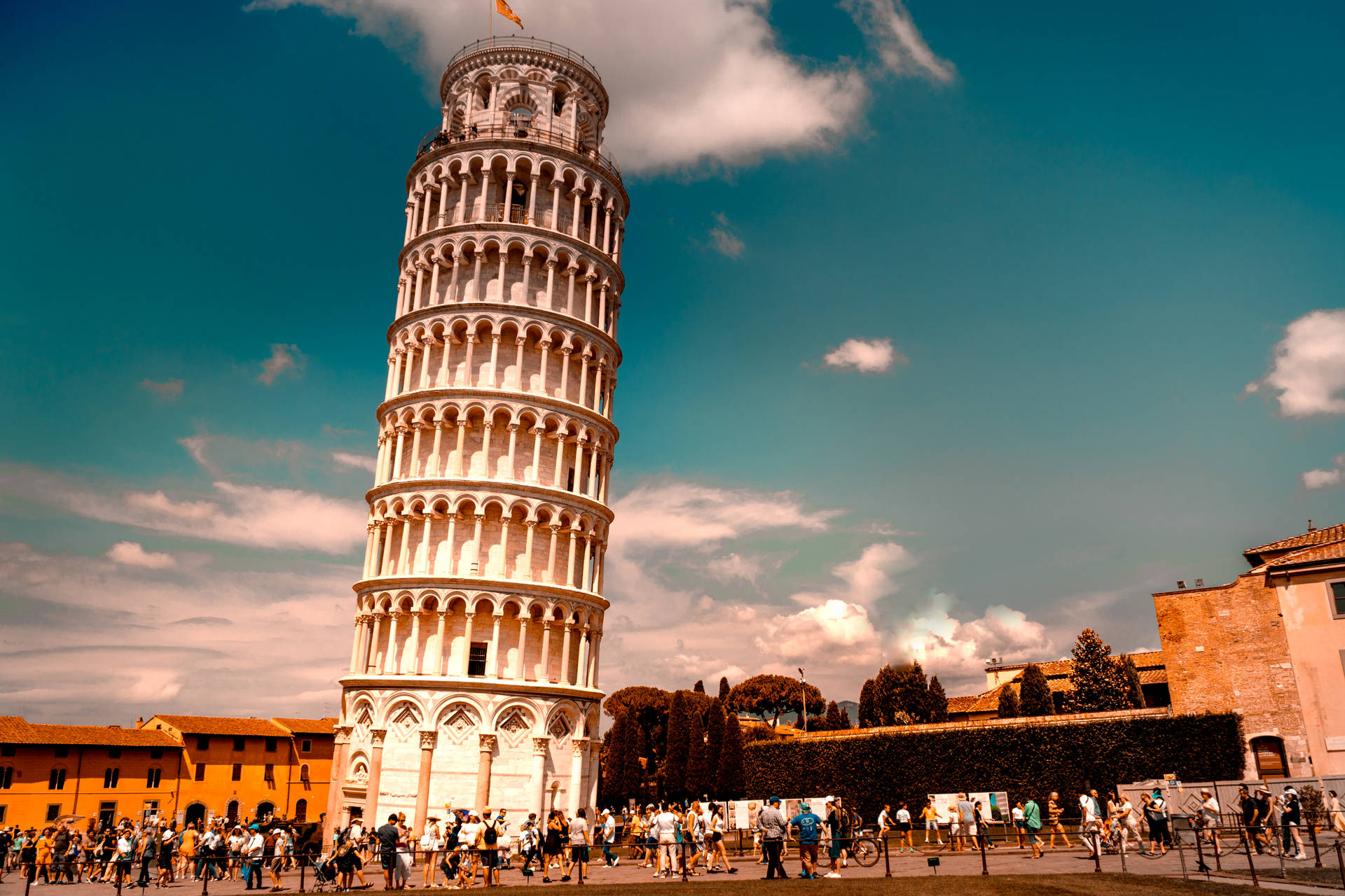 Sunset Lighting Pisa Tower Background