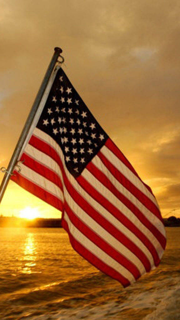 Sunset Ocean American Flag Iphone Background