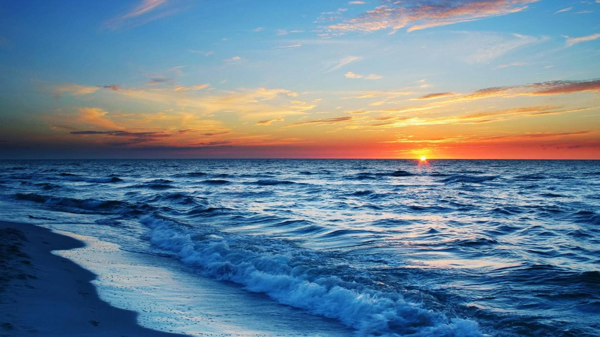 Sunset Ocean Brilliant Blue Background