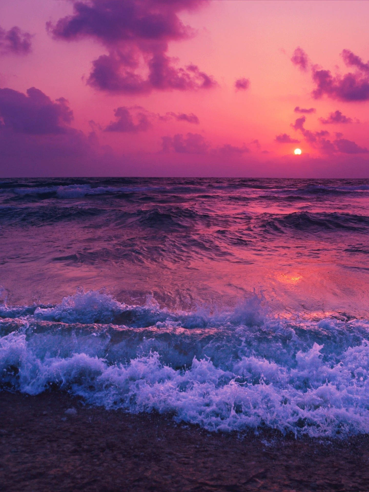 Sunset Ocean Pink Waves Background