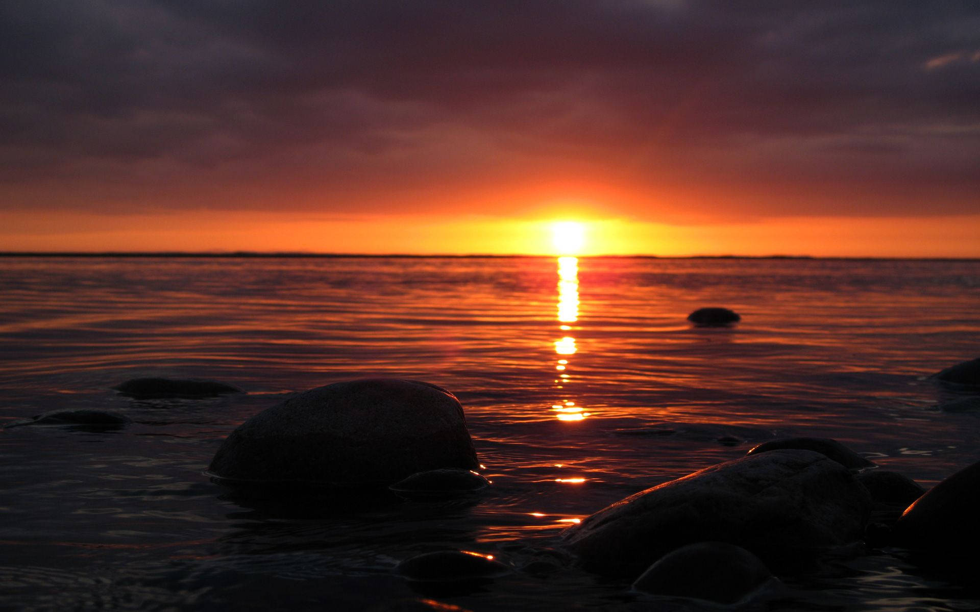 Sunset Ocean Rocks Background