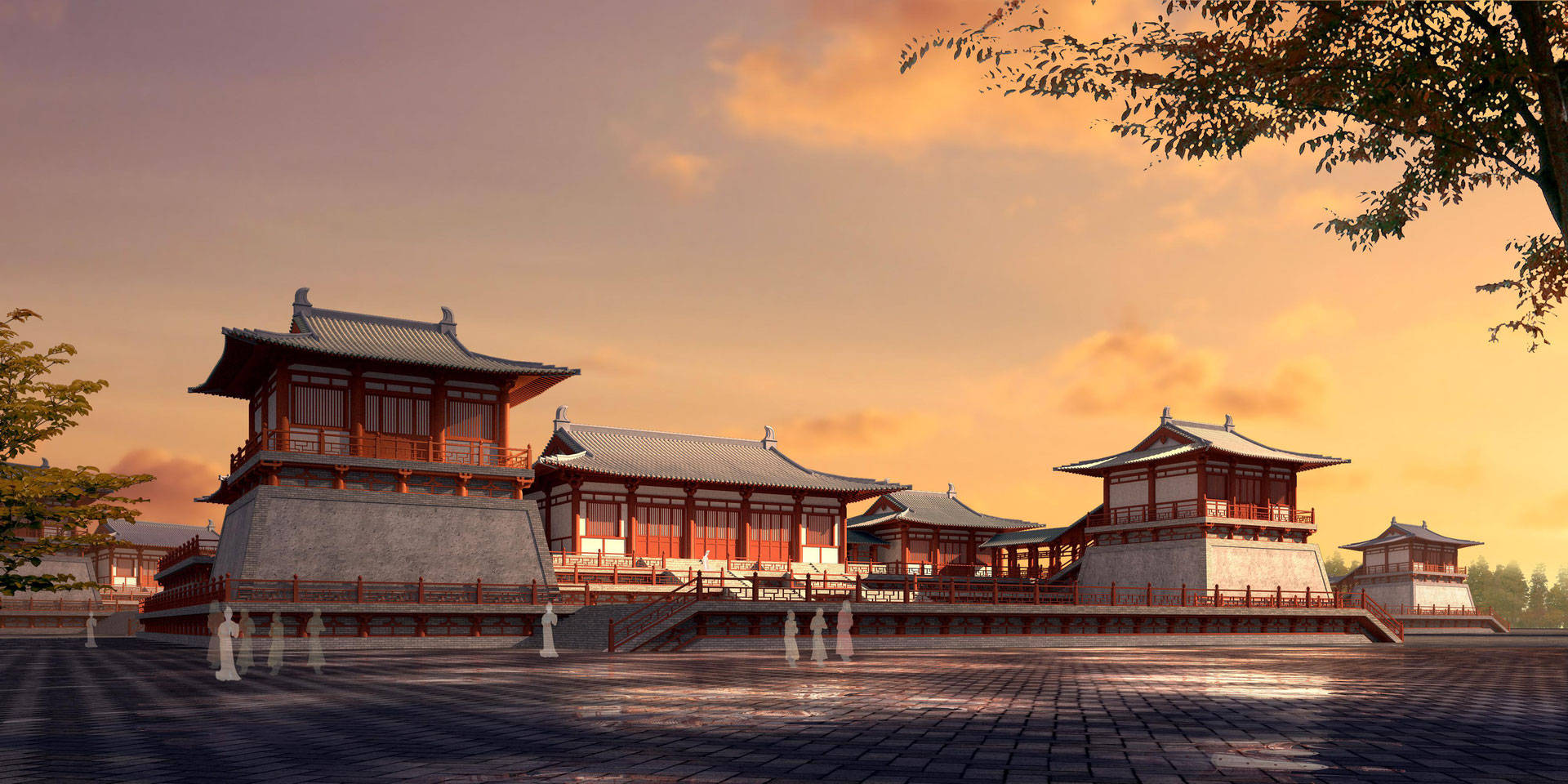 Sunset On Ancient Xian China Background