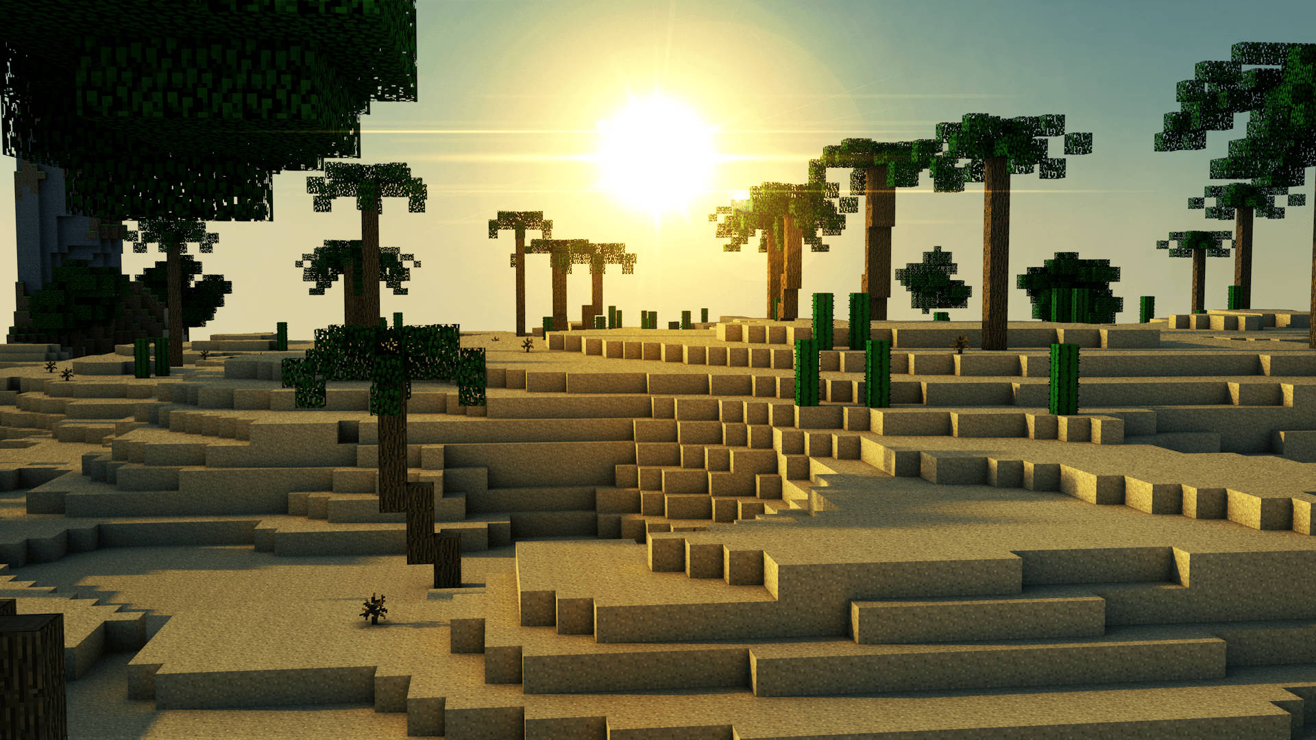 Sunset On Minecraft Landscape