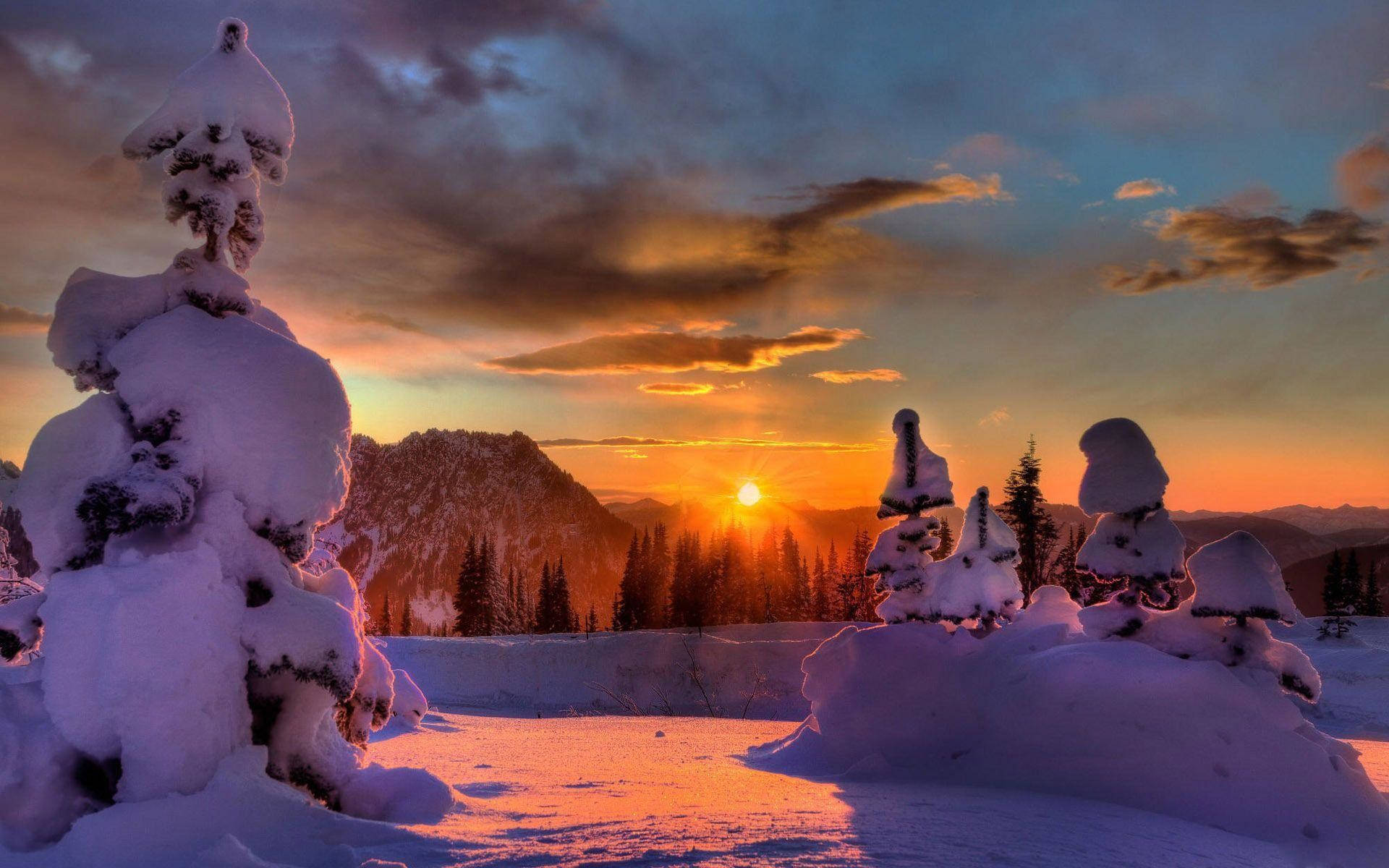 Sunset On Mount Rainier Winter Desktop Background