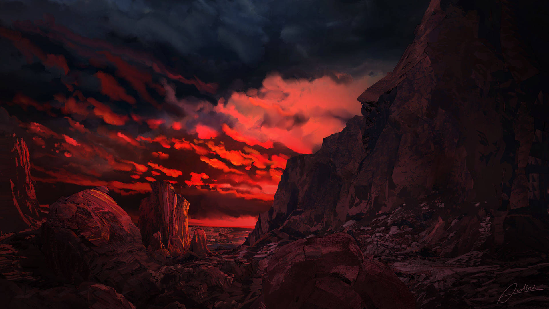 Sunset On Red Mountain Background