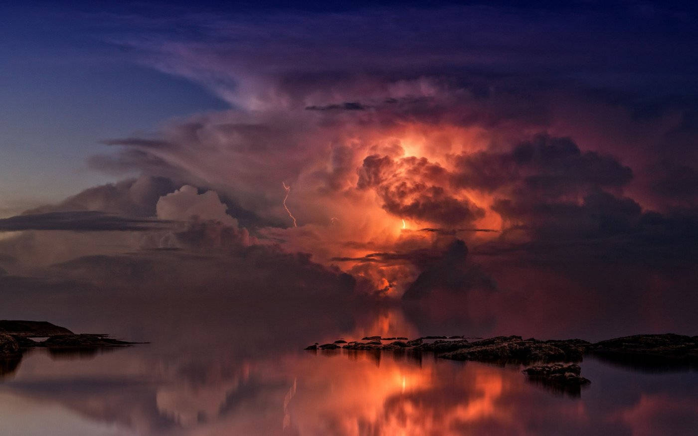 Sunset Orange Thunderstorm Background