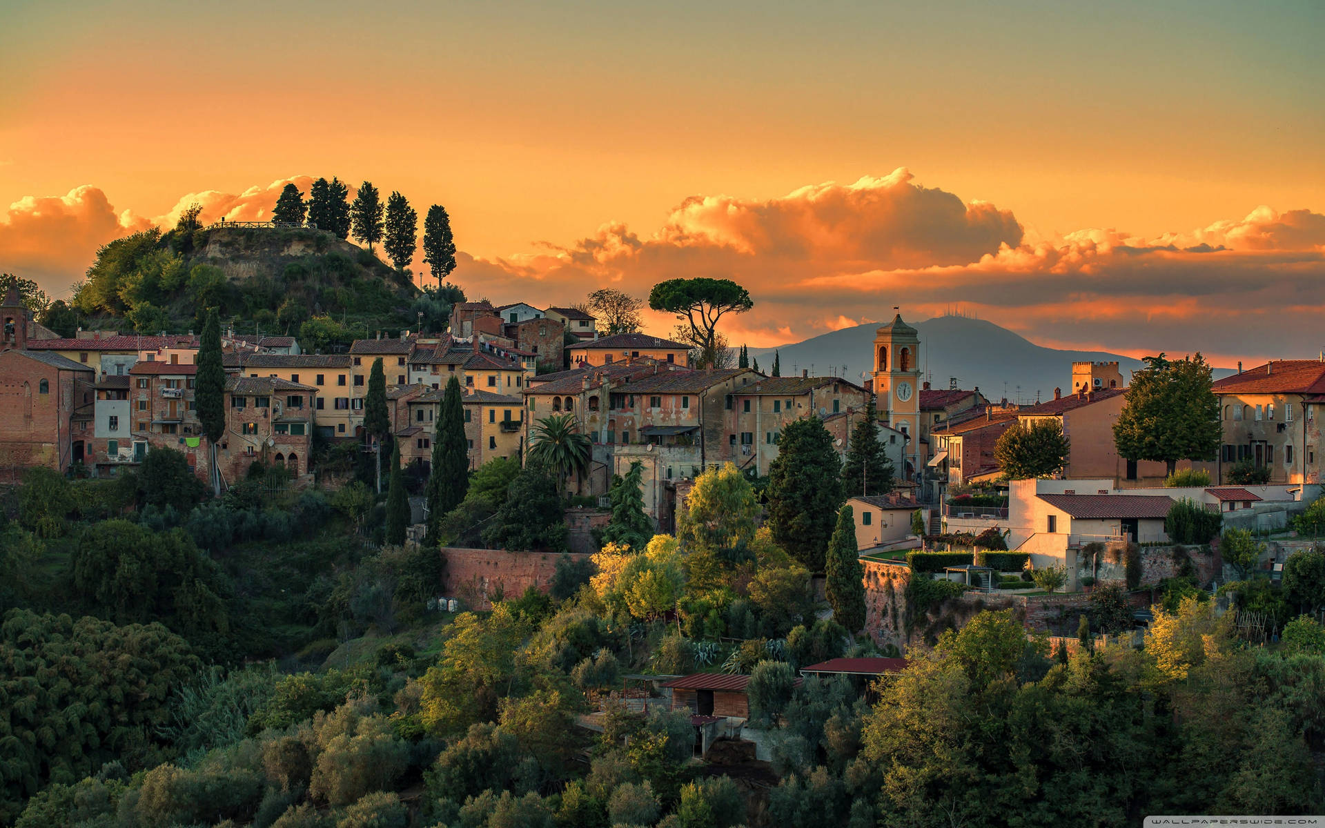 Sunset Over A Village Tuscany