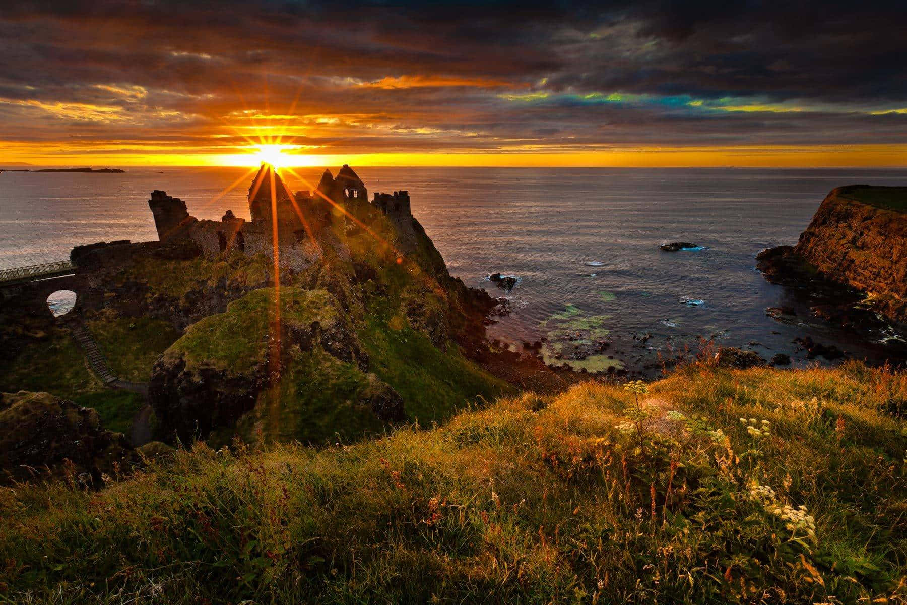 Sunset Over Cliff Ireland Desktop Background